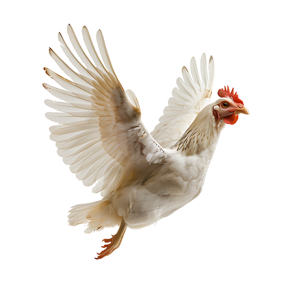 Chicken flying open wings on isolated transparent background png