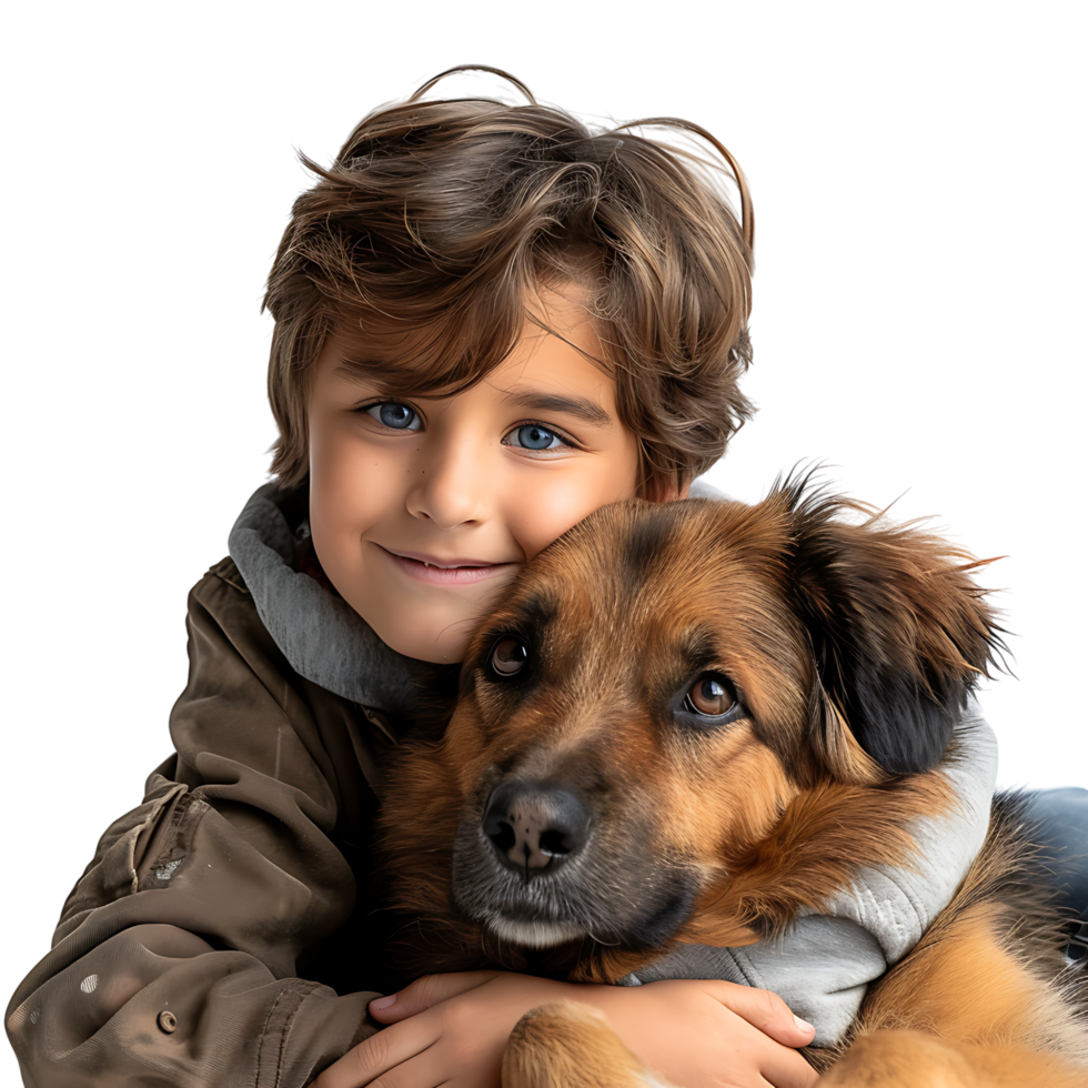 Boy kid with pet dog on isolated transparent background png