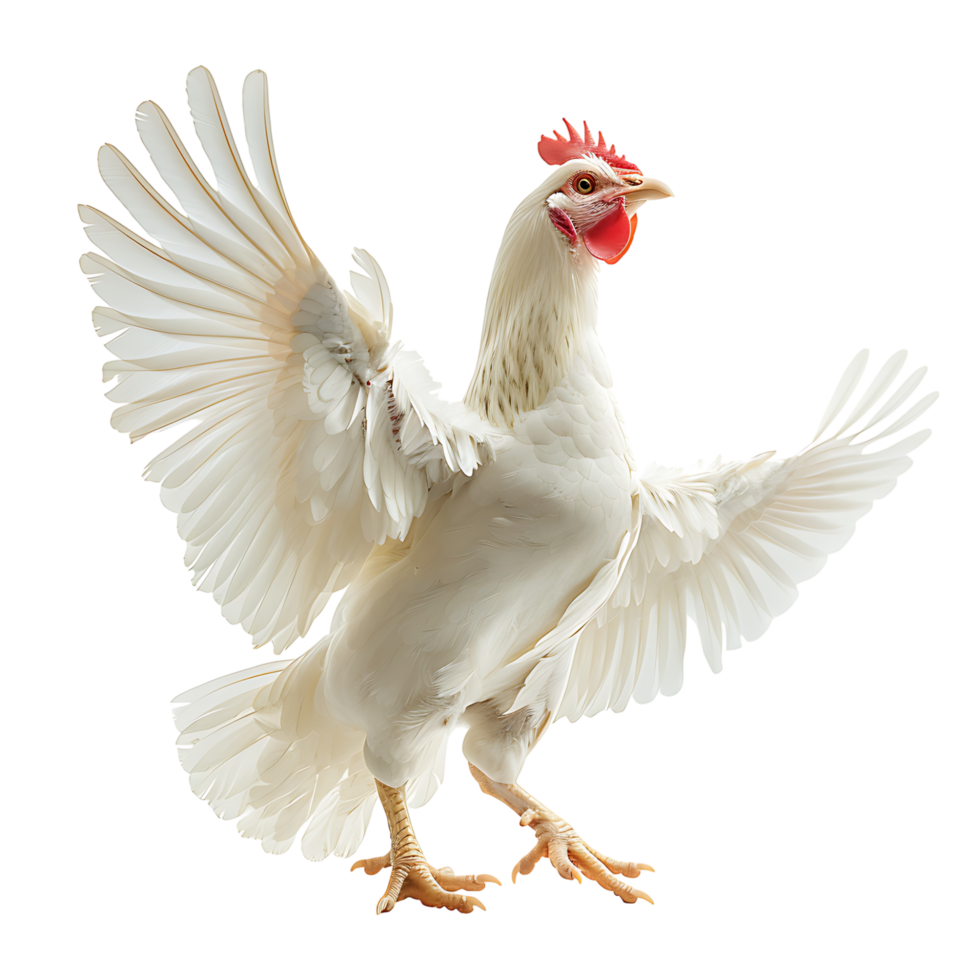 Chicken flying open wings on isolated transparent background png