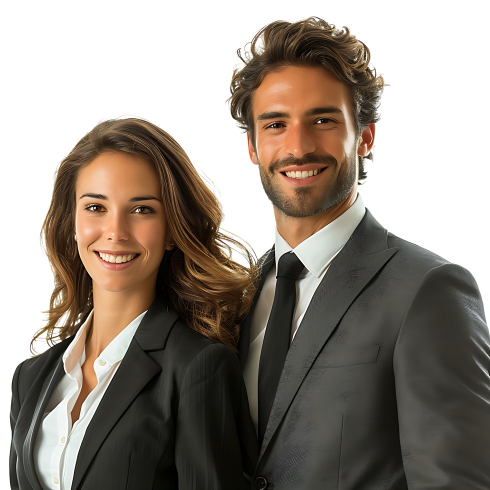 Happy businessman and businesswoman on isolated transparent background png