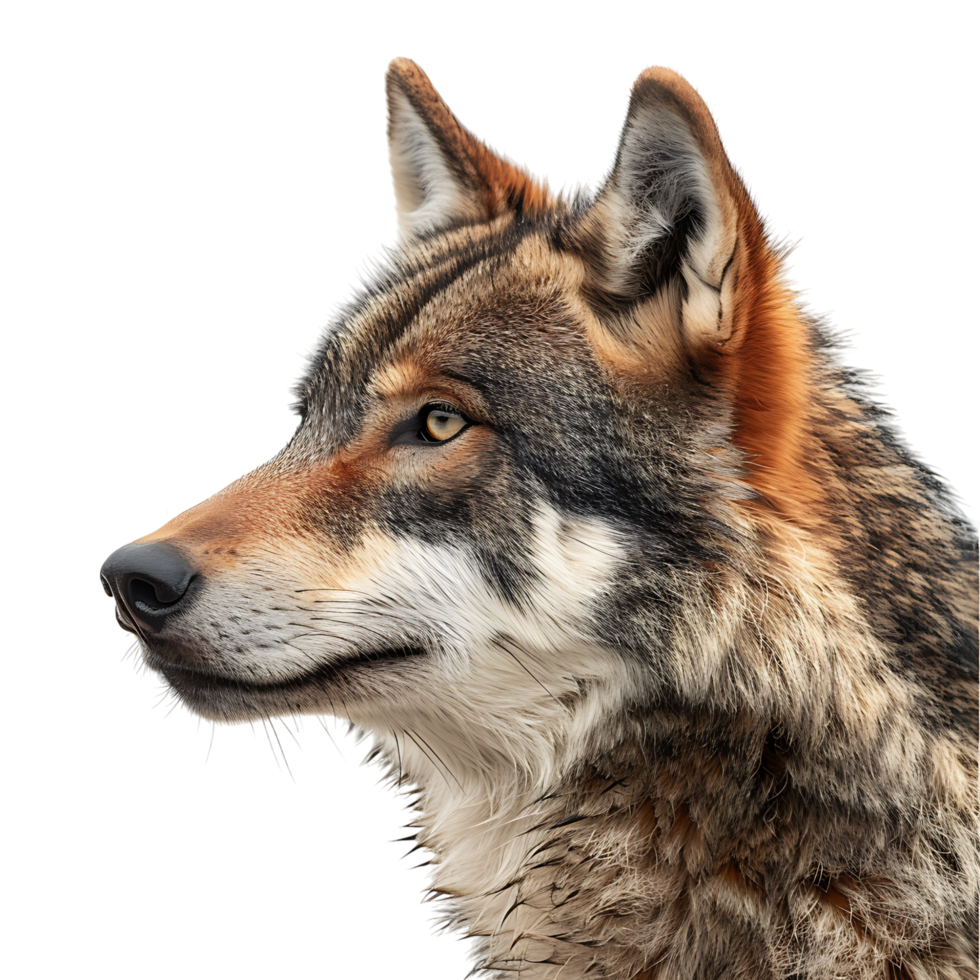 Wolf face shot side view on isolated transparent background png