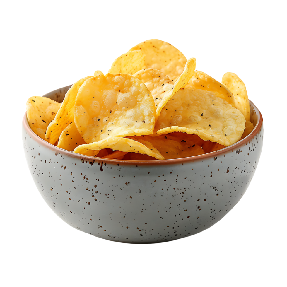 Potato chips in a bowl on isolated transparent background png