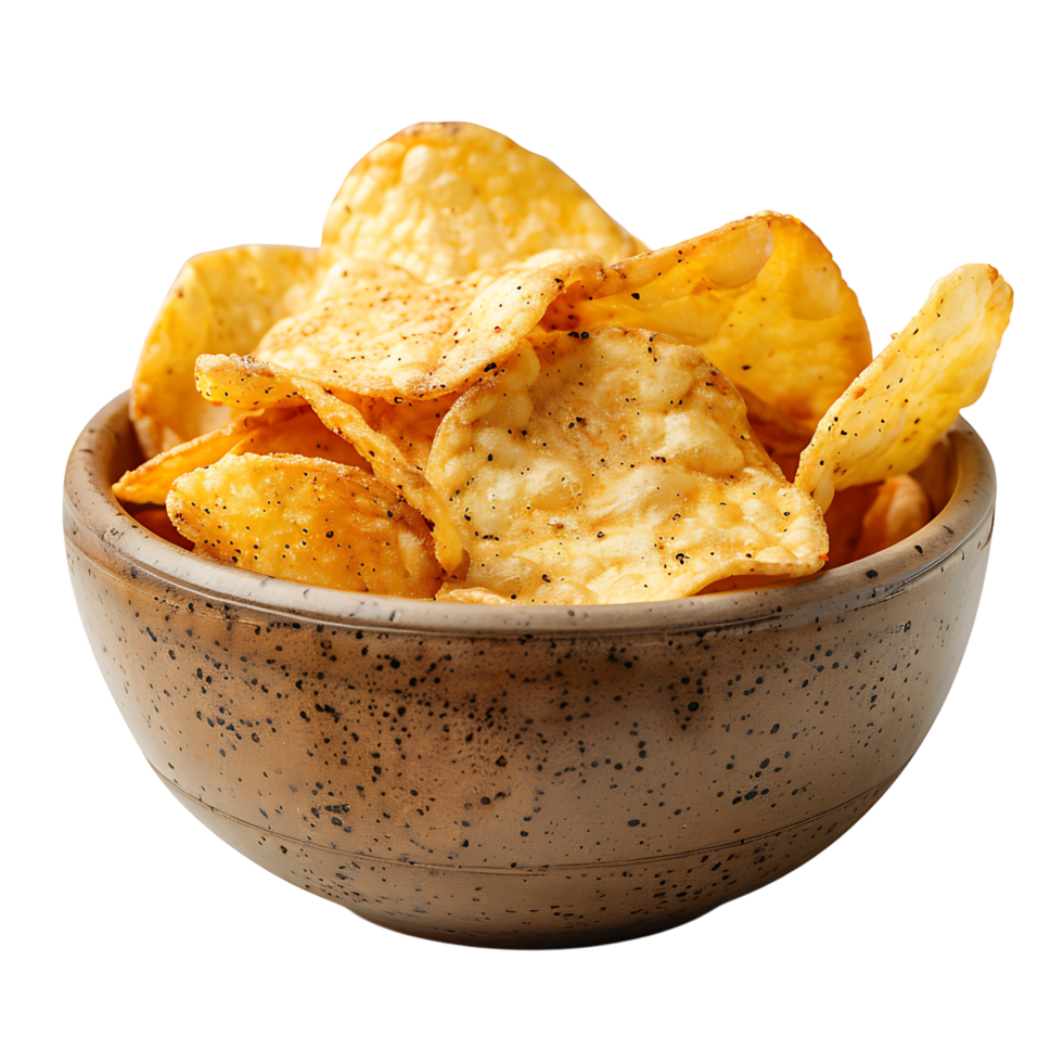 Potato chips in a bowl on isolated transparent background png
