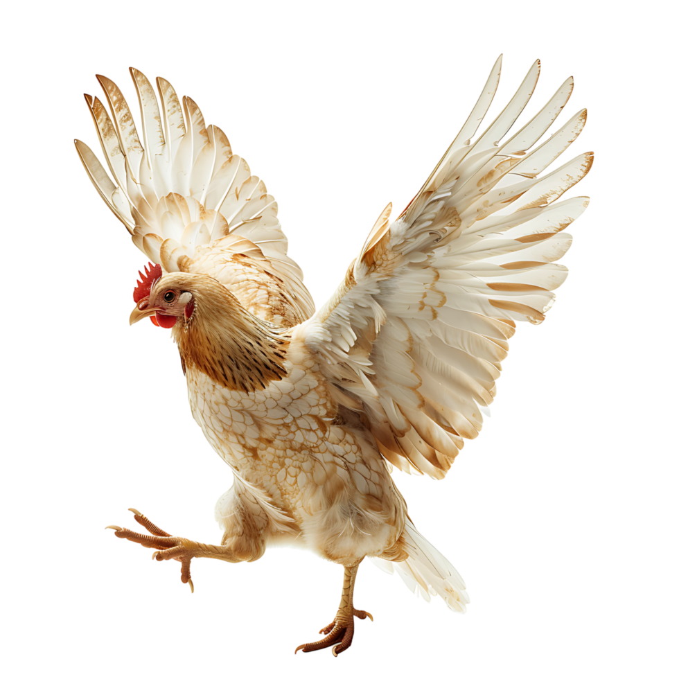 Chicken flying open wings on isolated transparent background png