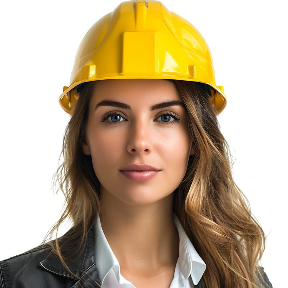 business woman architect in yellow helmet on isolated transparent background png