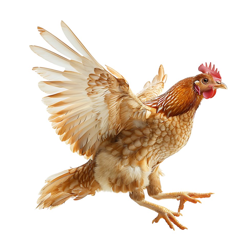 Chicken flying open wings on isolated transparent background png