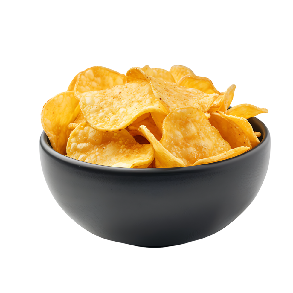 Potato chips in a bowl on isolated transparent background png