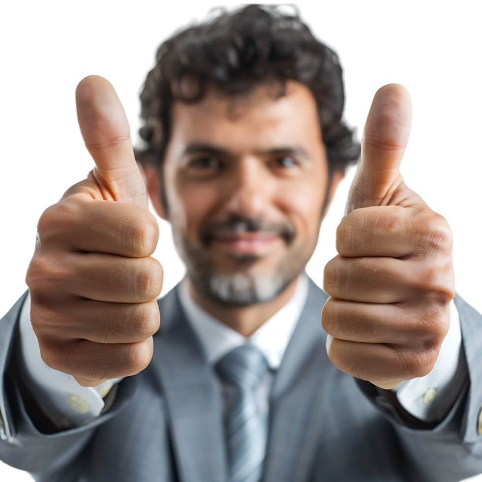 Businessman thumbs up on isolated transparent background png