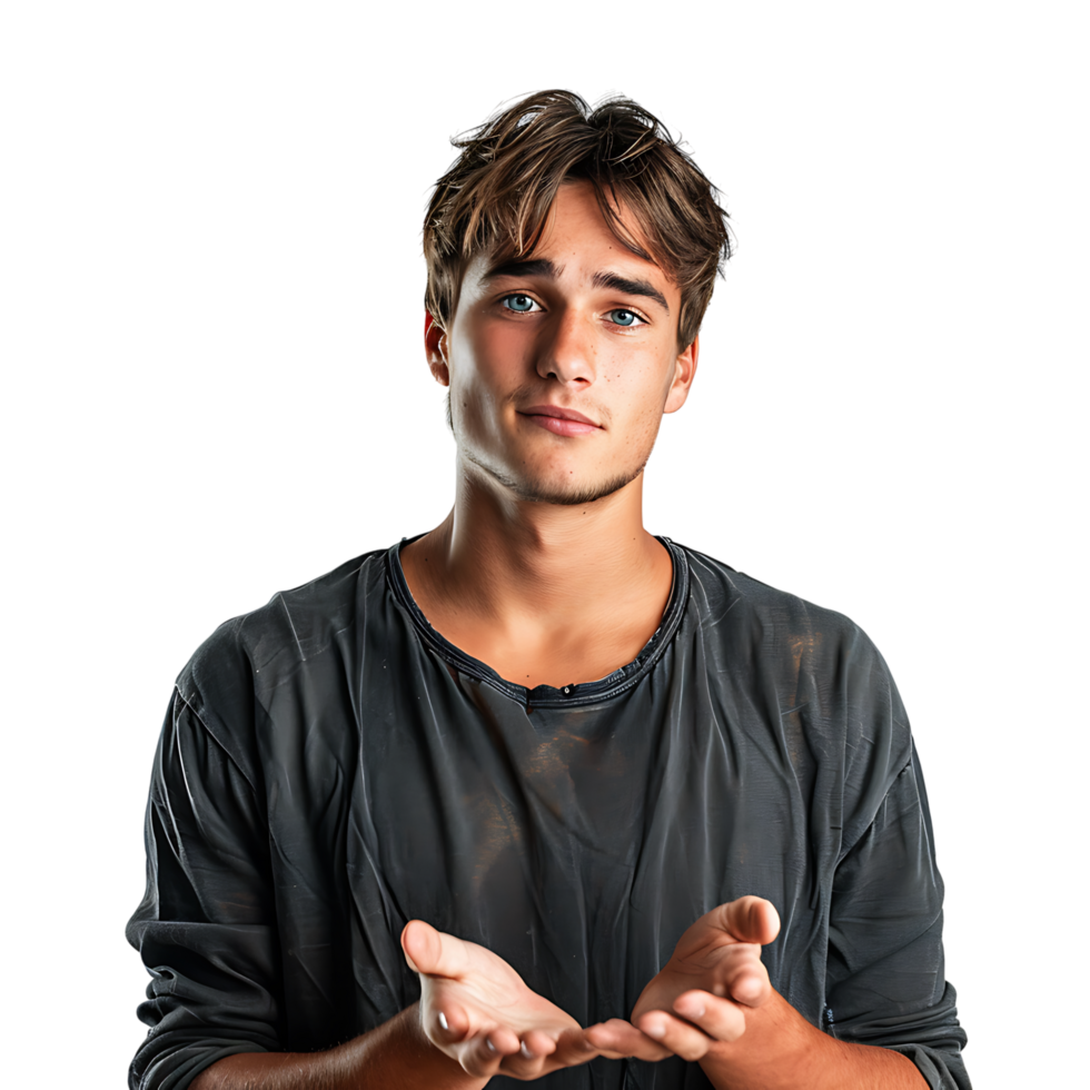Hesitant young man looking gesture on isolated transparent background png