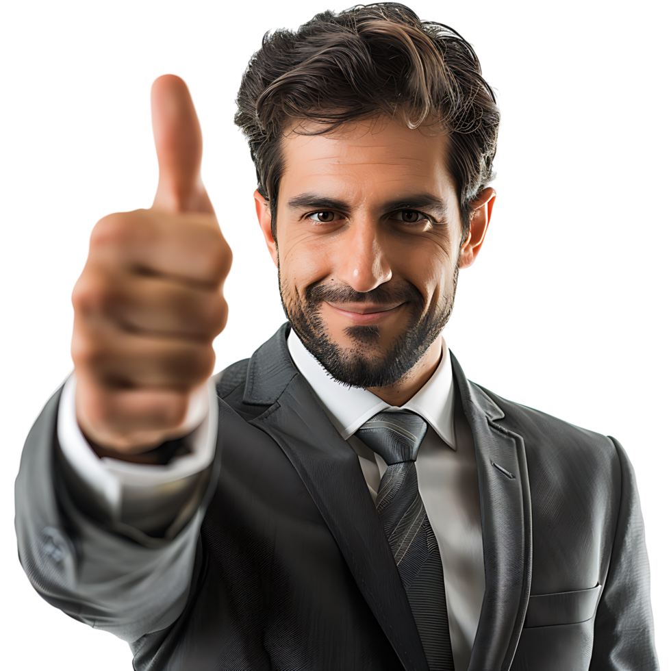 Businessman thumbs up on isolated transparent background png