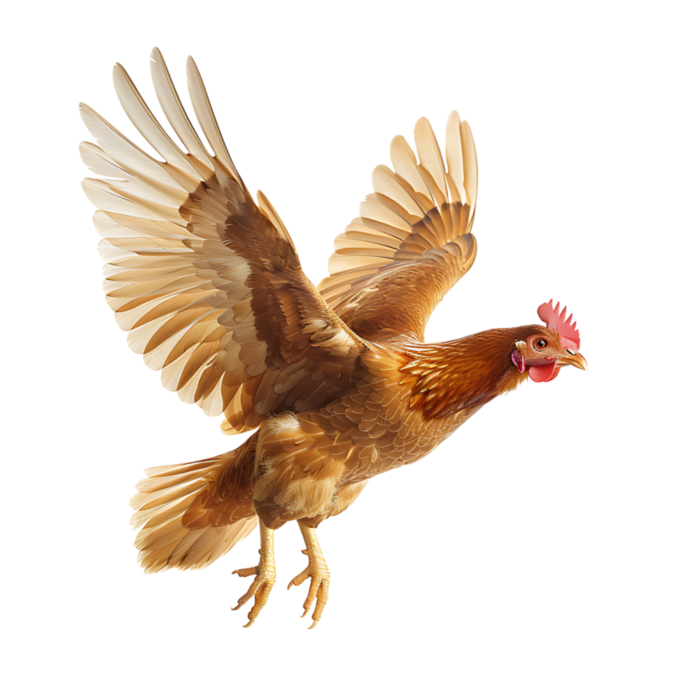 Chicken flying open wings on isolated transparent background png