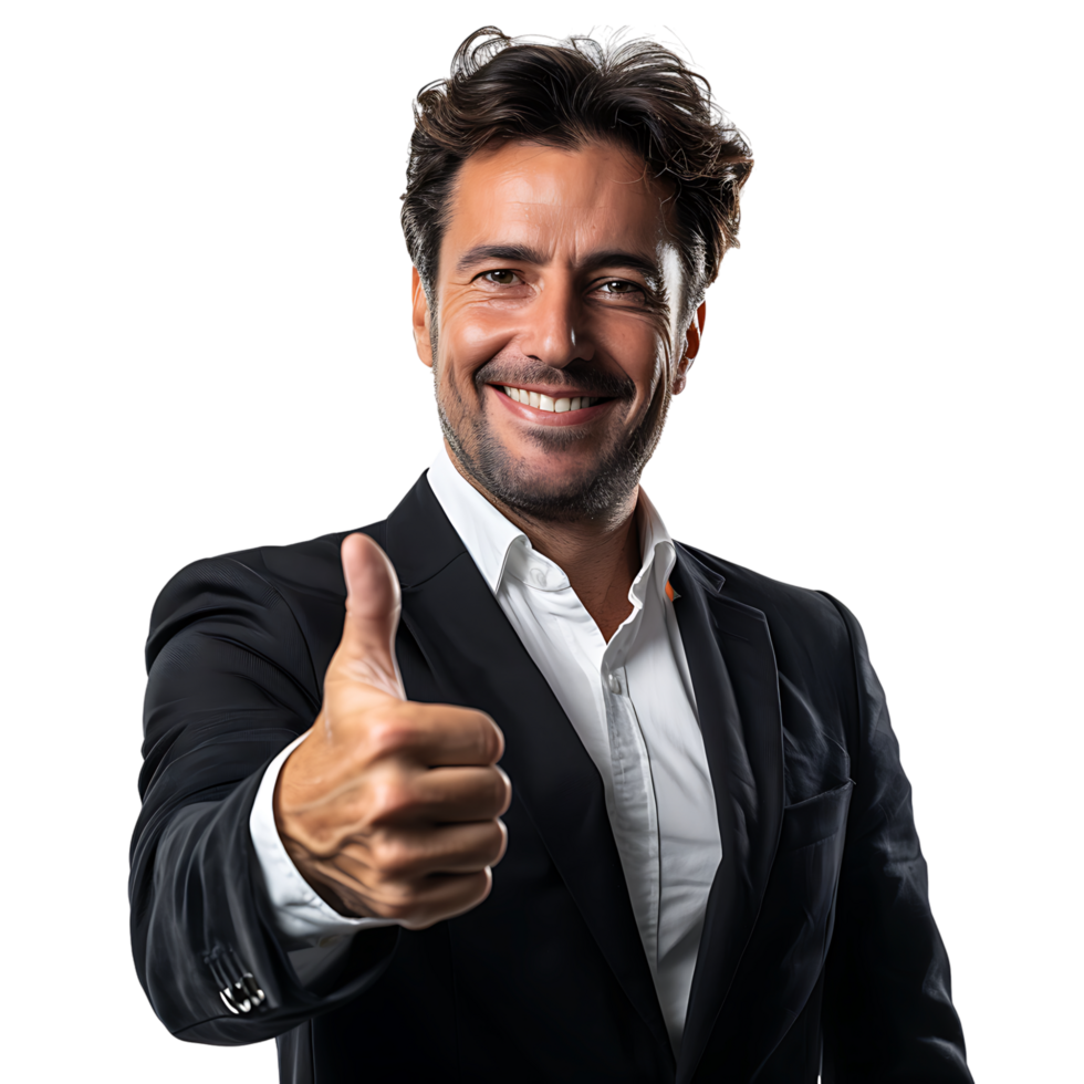 Businessman thumbs up on isolated transparent background png