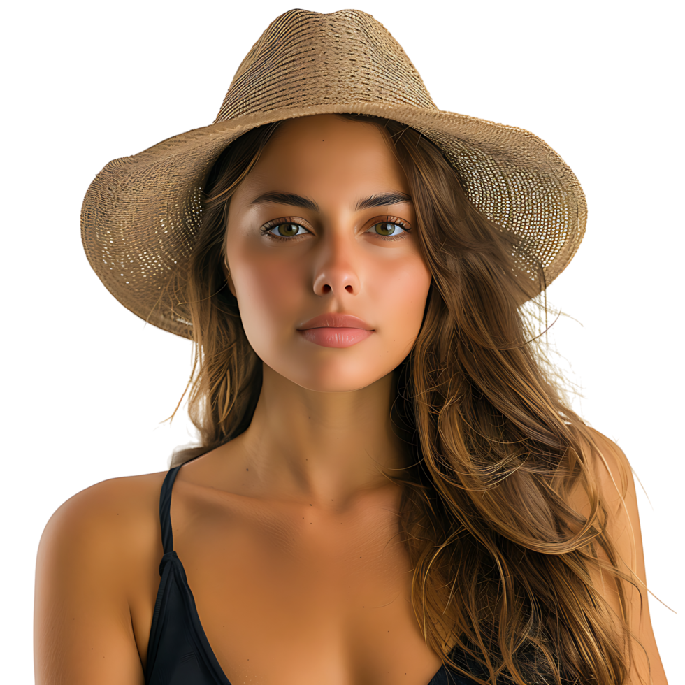 Young and beautiful woman in hat on isolated transparent background png