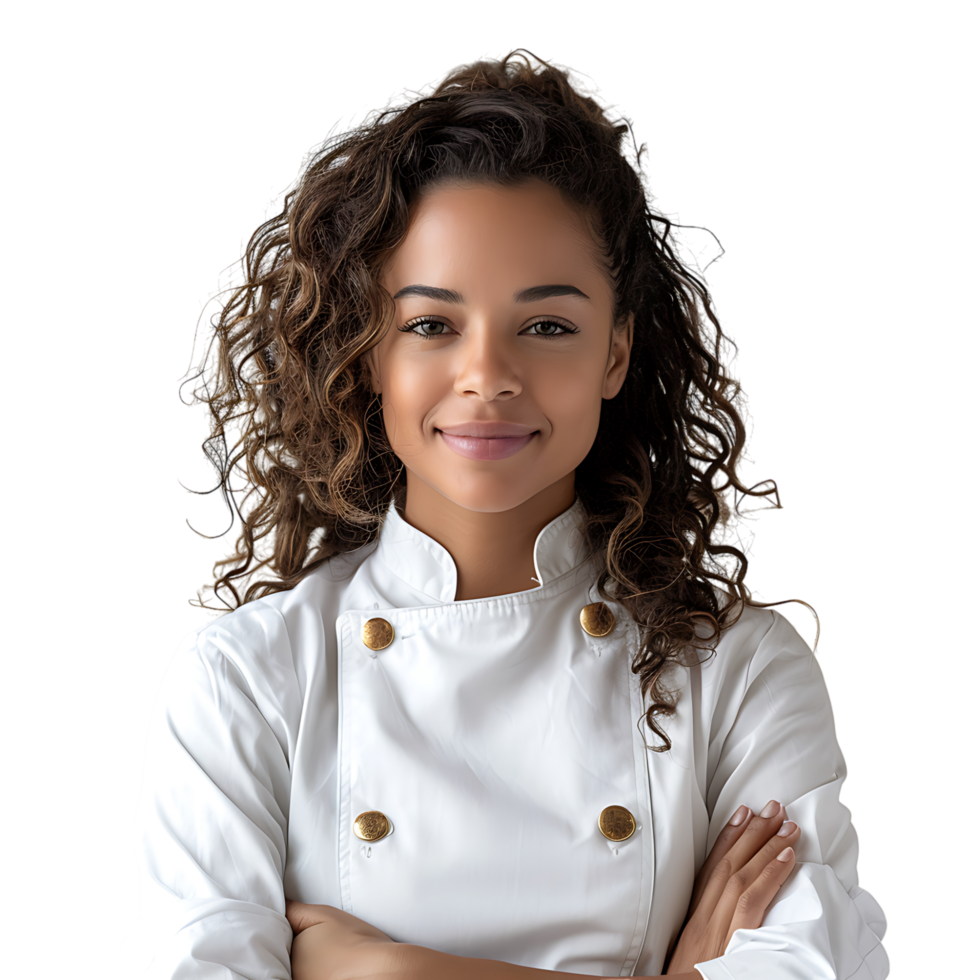 Young brazilian chef woman on isolated transparent background png