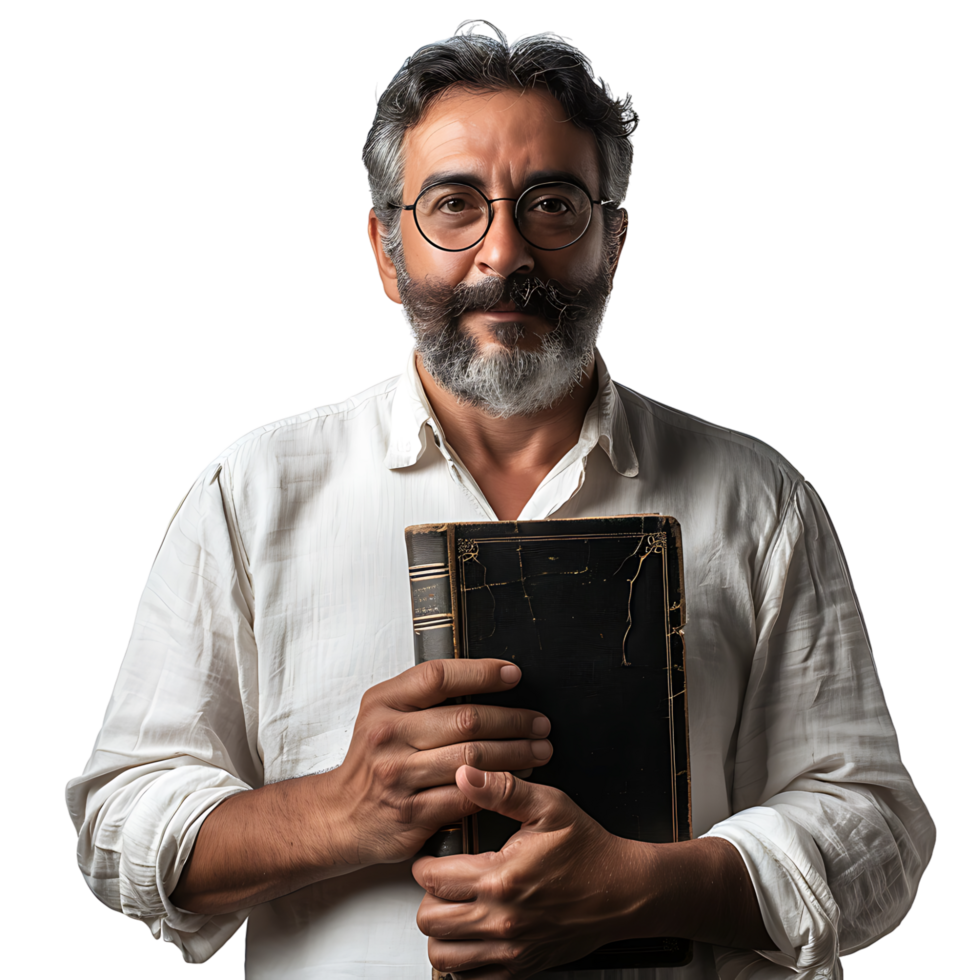 Man holding a book on isolated transparent background png