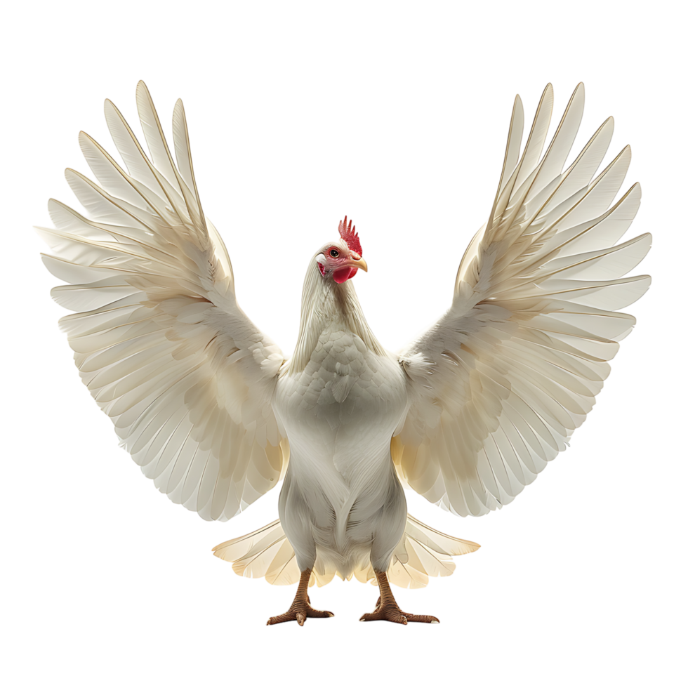 Chicken flying open wings on isolated transparent background png