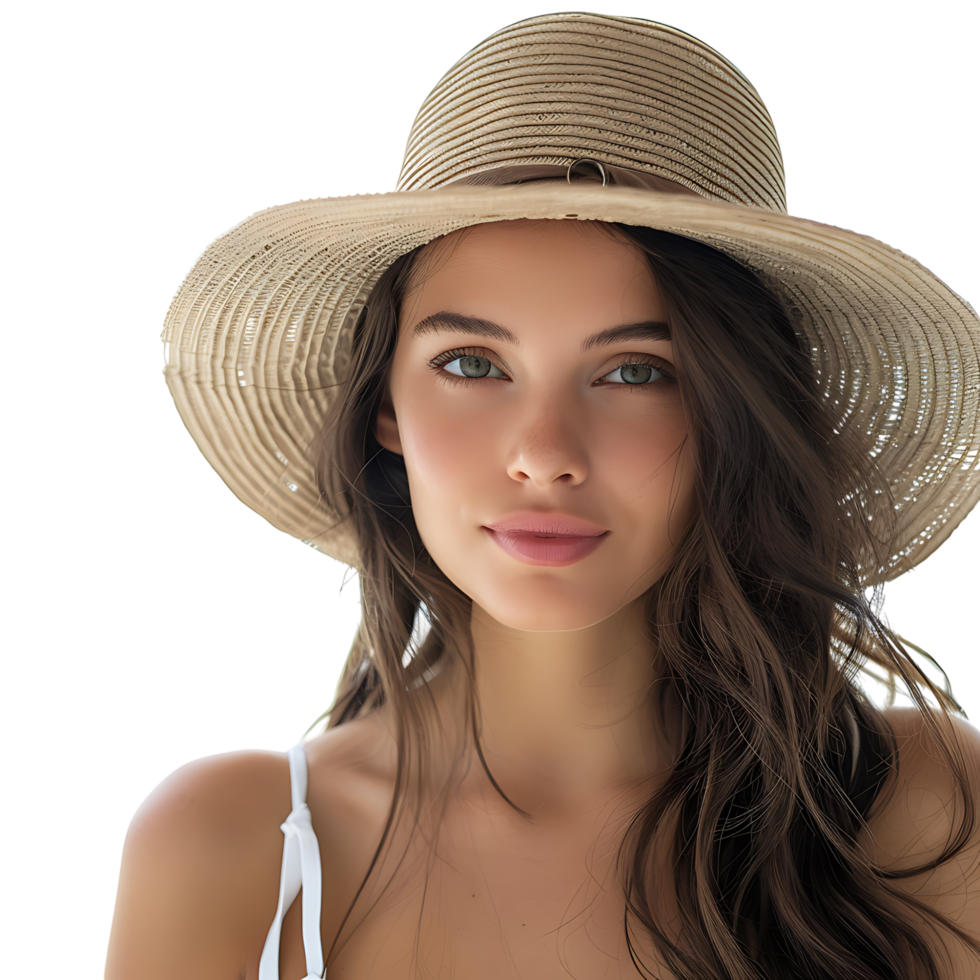 Young and beautiful woman in hat on isolated transparent background png