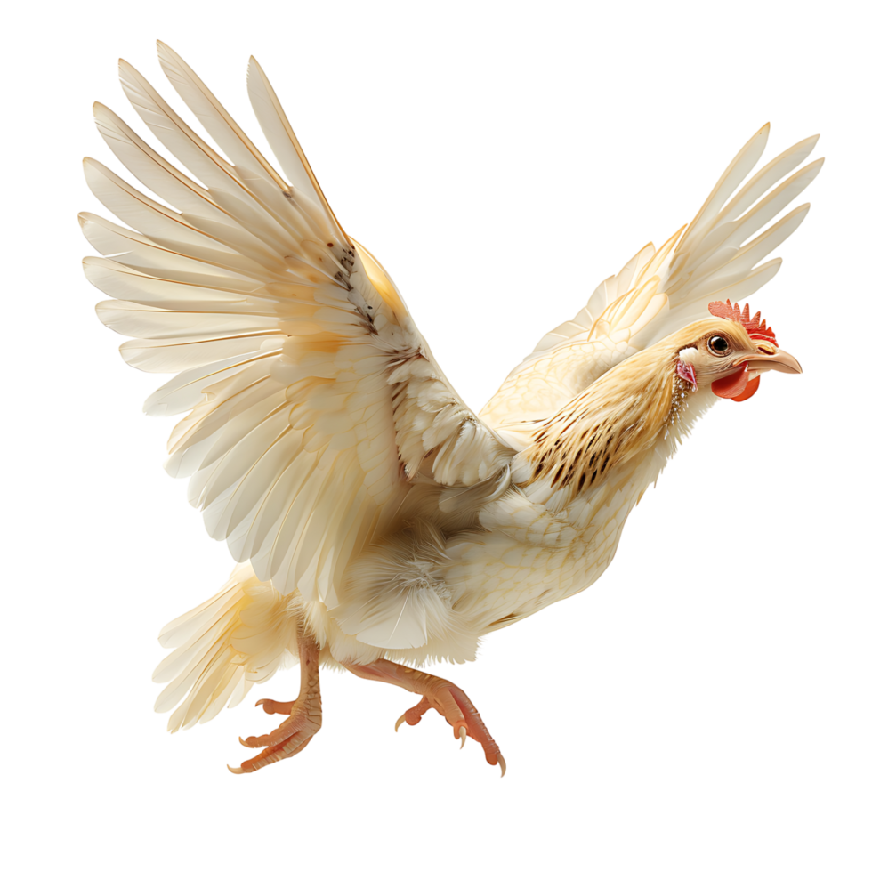 Chicken flying open wings on isolated transparent background png