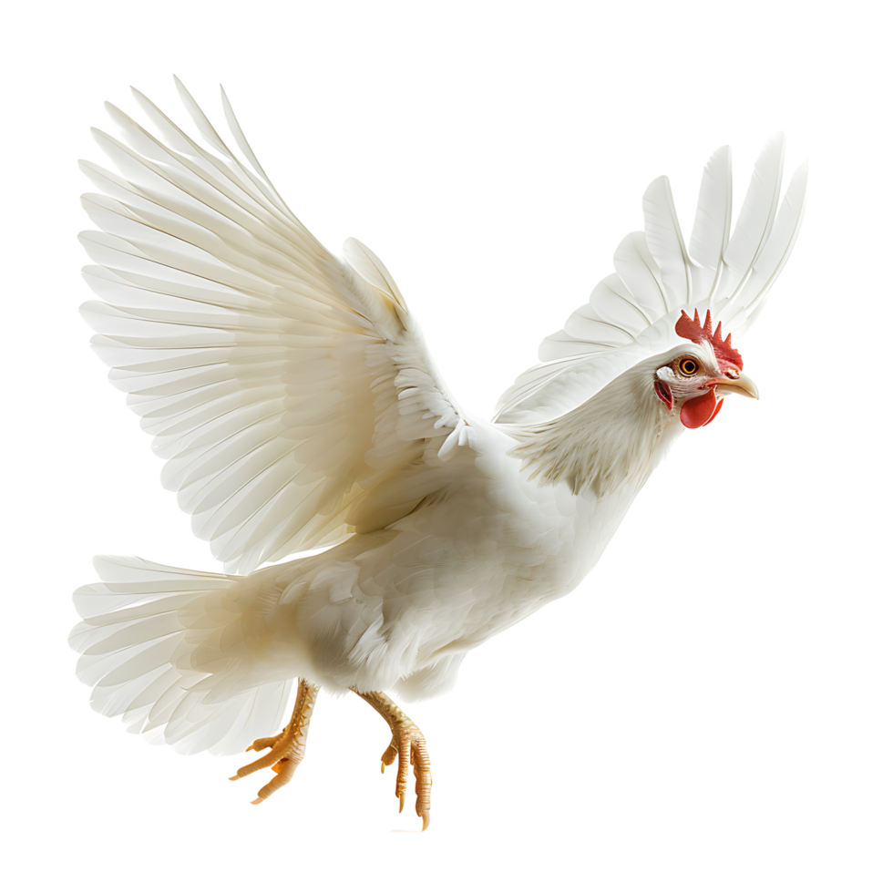 Chicken flying open wings on isolated transparent background png