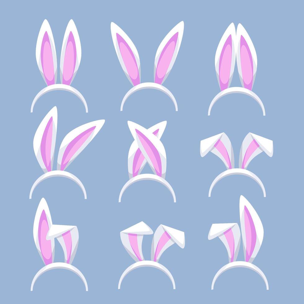 Easter Rabbit ears headband set. Bunny ears mask. Kid headband. vector