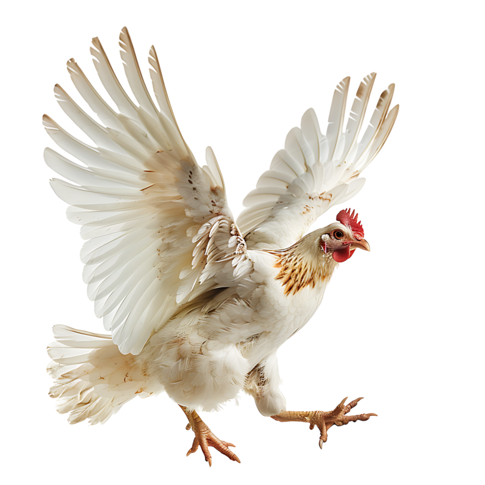 Chicken flying open wings on isolated transparent background png