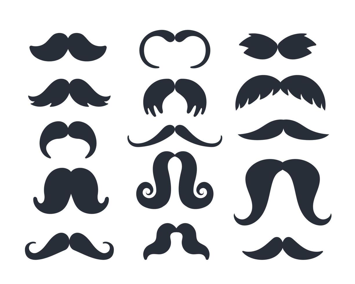 Black icon of moustache. Mustache icon set vector