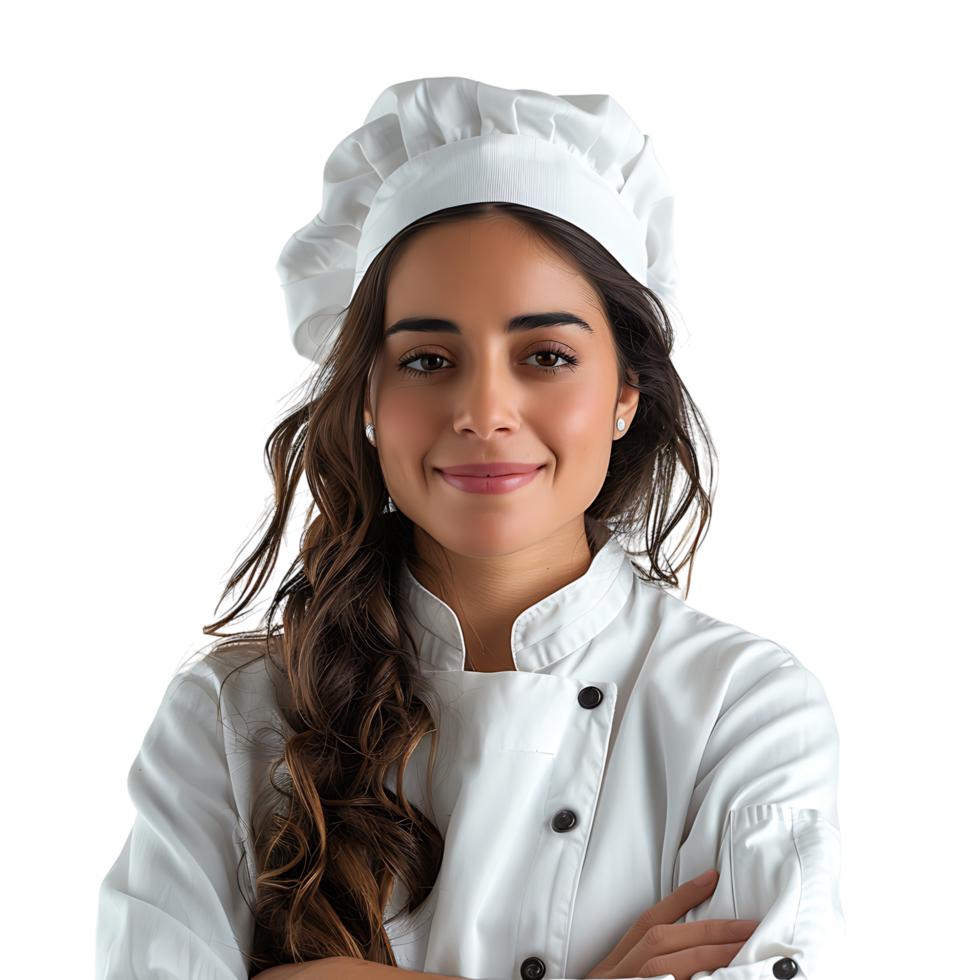 Young brazilian chef woman on isolated transparent background png