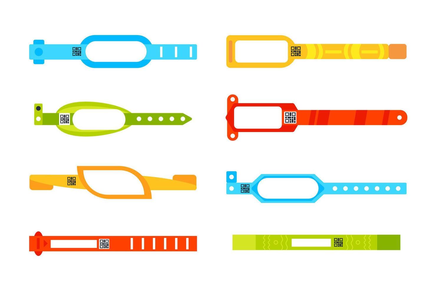 Control bracelets plastic template set. Bracelet event access. Pass wristband for concert. Entrance to fan zone vector