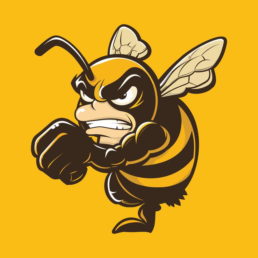 angry old bee with orange background vector
