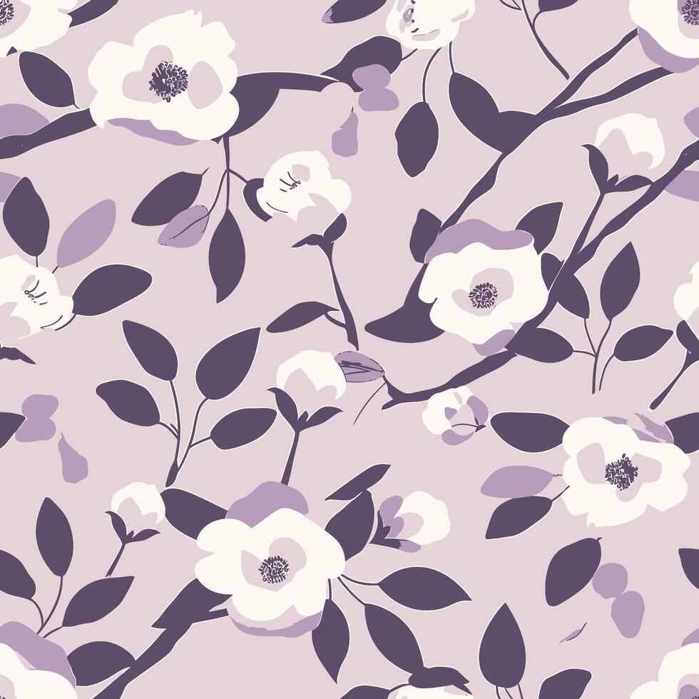 leaf and flower pattern on a purple background vector