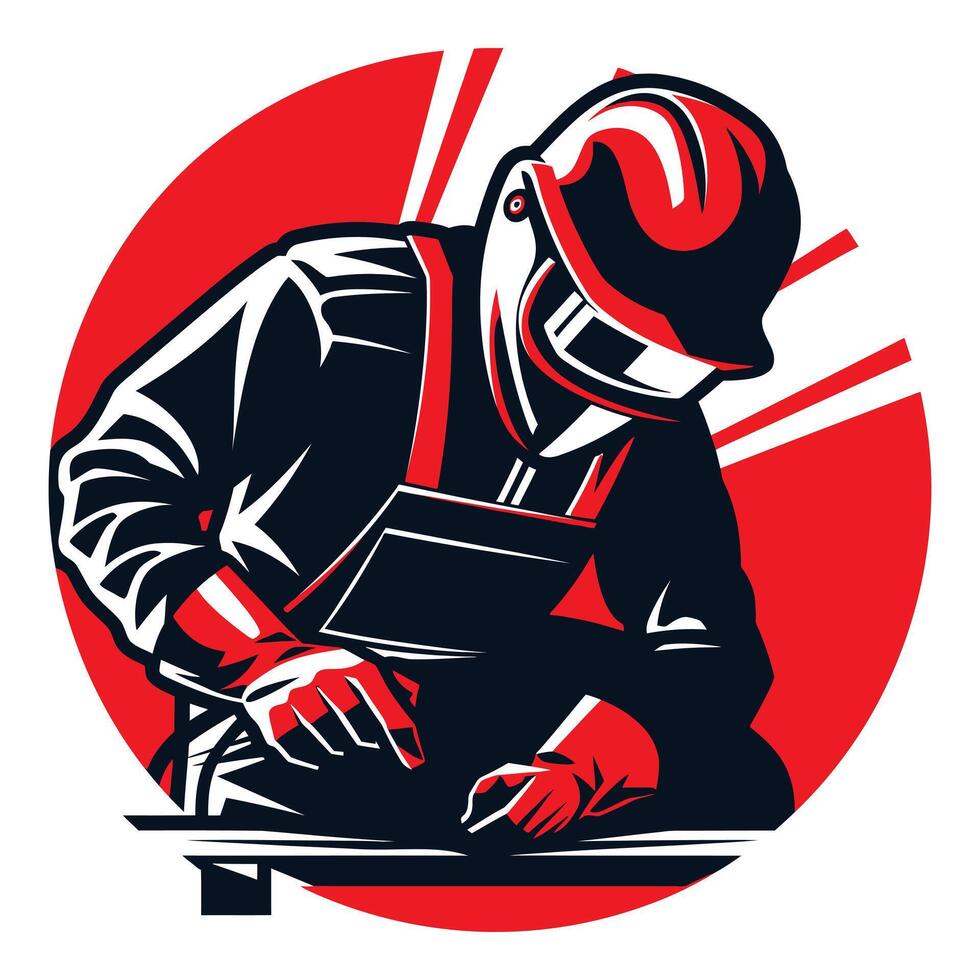 illustration of craftsmen who are welding the red and white colors vector