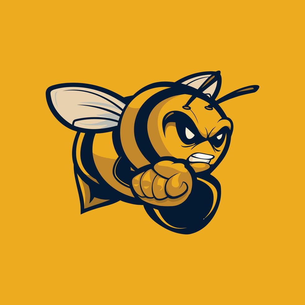 angry flying bee with orange vector
