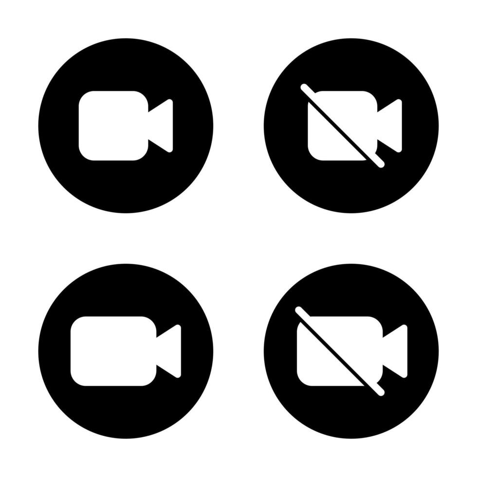 call and mute icon on black circle. Communication camera elements vector