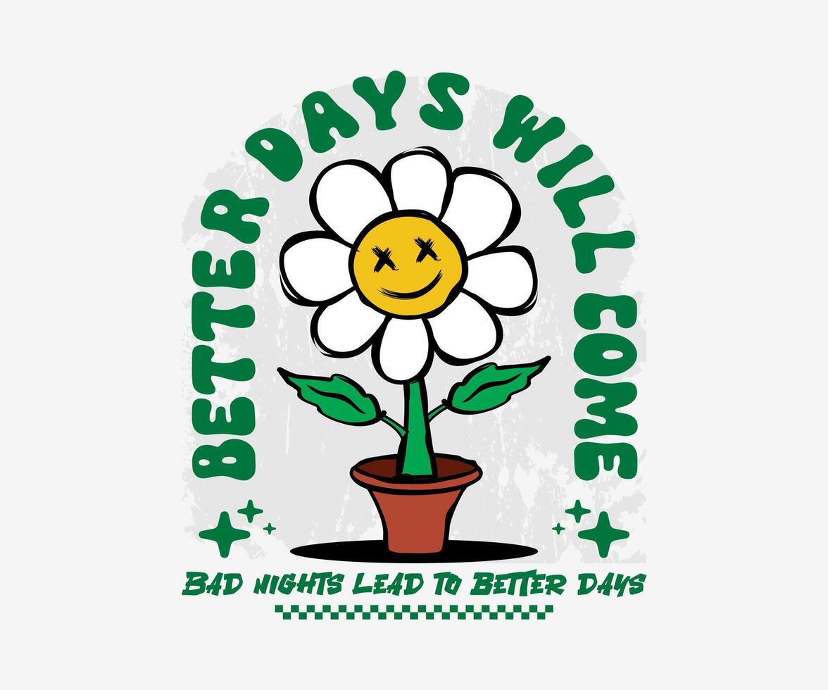 daisy flower retro groovy cartoon character illustration for t shirt, street wear, urban style and screen printing. vector