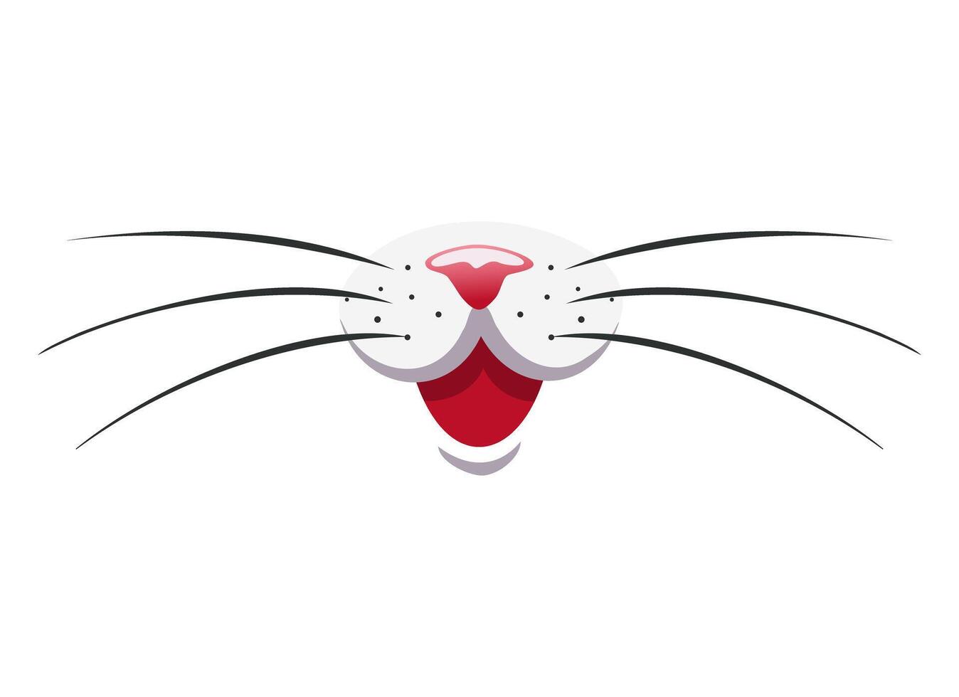 Isolated cat nose, open mouth and long whiskers. Cute face of a cat, dog or rabbit. A fun children's print or logo for a pet grooming business. vector