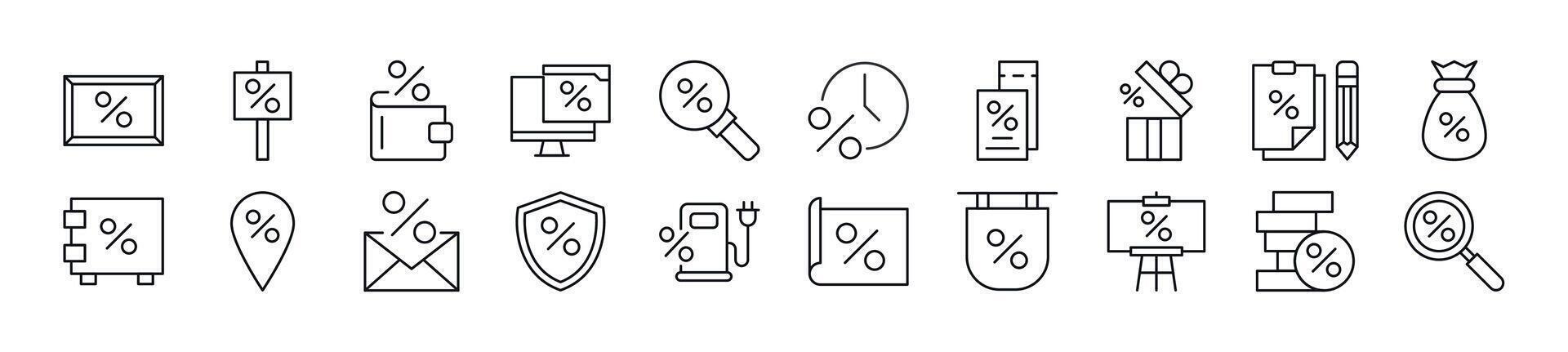 Percent line icons collection. Editable stroke. Simple linear illustration for web sites, newspapers, articles book vector
