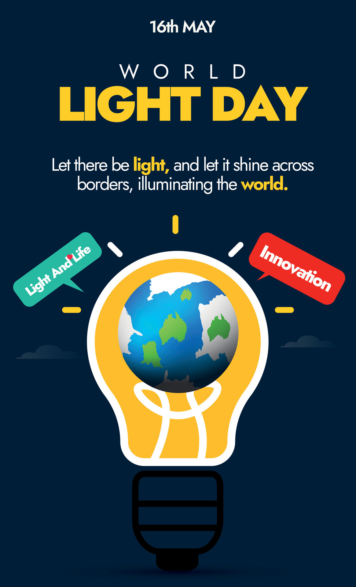 World day of light. 16th May 2024 International light day social media