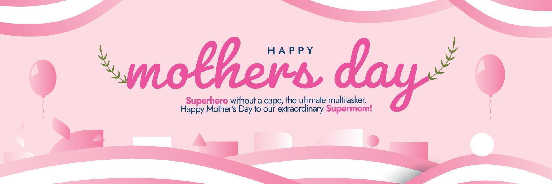 Happy Mothers day. May 12th 2024 Happy mothers day celebration cover banner, simple and elegant post in light pink colour theme. Celebrating, embracing women in their super hero role as mothers. vector