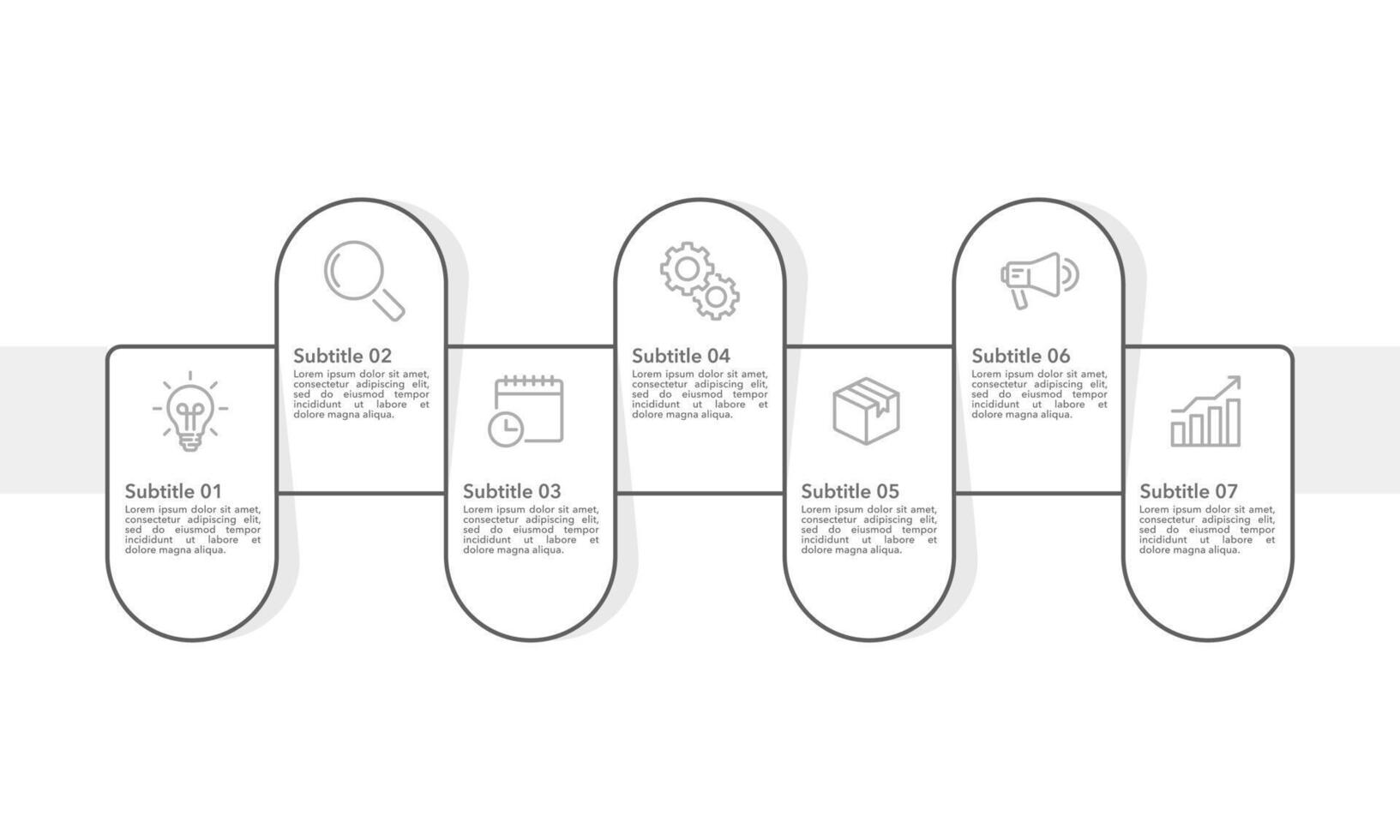 7 Process Infographic label alternate thin line simple design template. Banner, Brochure, Poster and Business presentation. vector