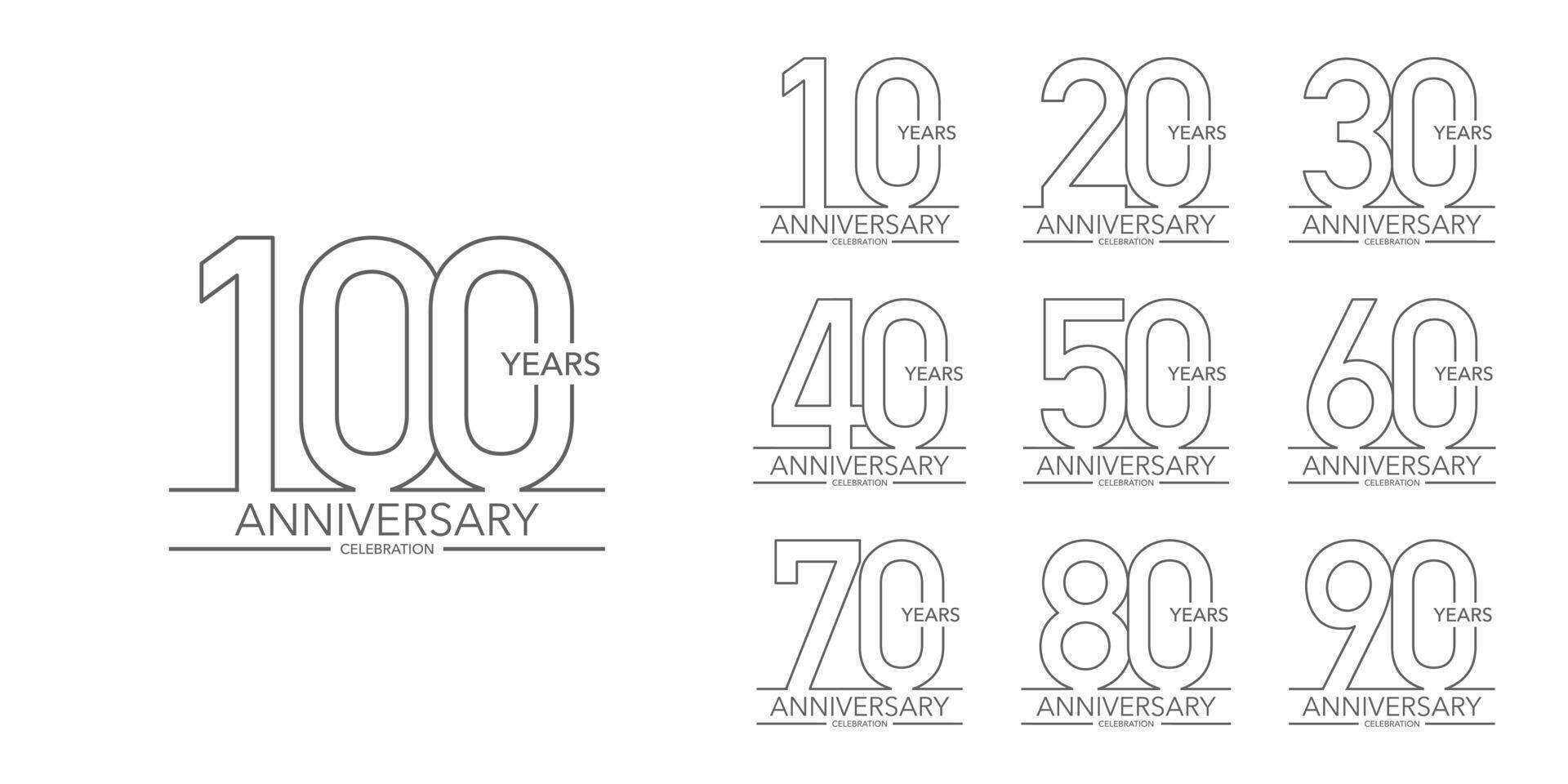 Collection number of anniversary celebration logo thin line design. vector