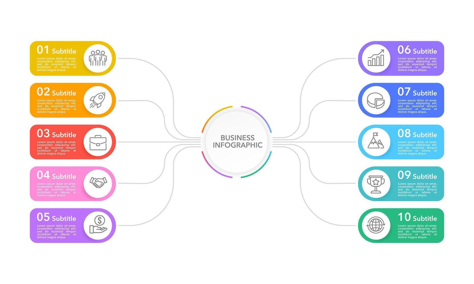 Infographic circle design template. 10 processes to success. Diagram, annual report, marketing, planning, business presentation, and organization. vector