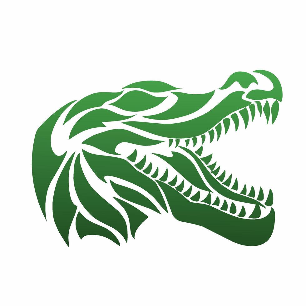 illustration graphics of tribal art design green crocodile head vector