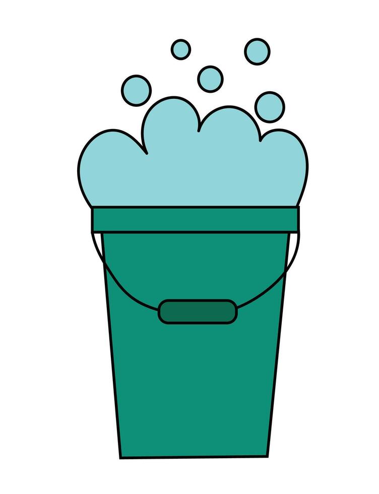 Element of cleaning tool. Bucket with foam. flat illustration, sticker, logo, icon. vector