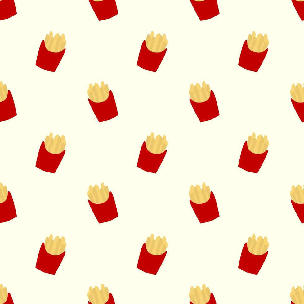 French fries seamless pattern. Fast food background. Simple doodle, hand drawn wallpaper. Flat illustration. vector