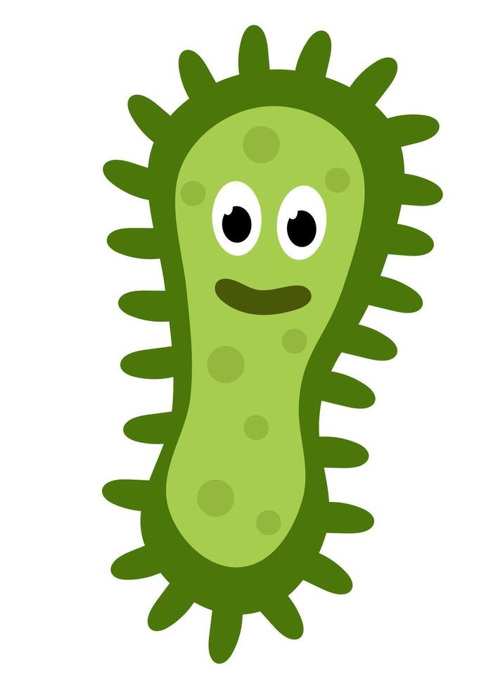 Cute cartoon green character bacteria, microbe, germ. Microbiology organism. Mascot expressing emotion. children illustration in flat design. vector