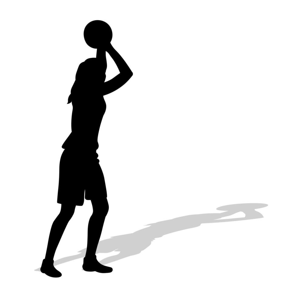 Single image of black female silhouette of basketball player in a ball game. Basketball vector