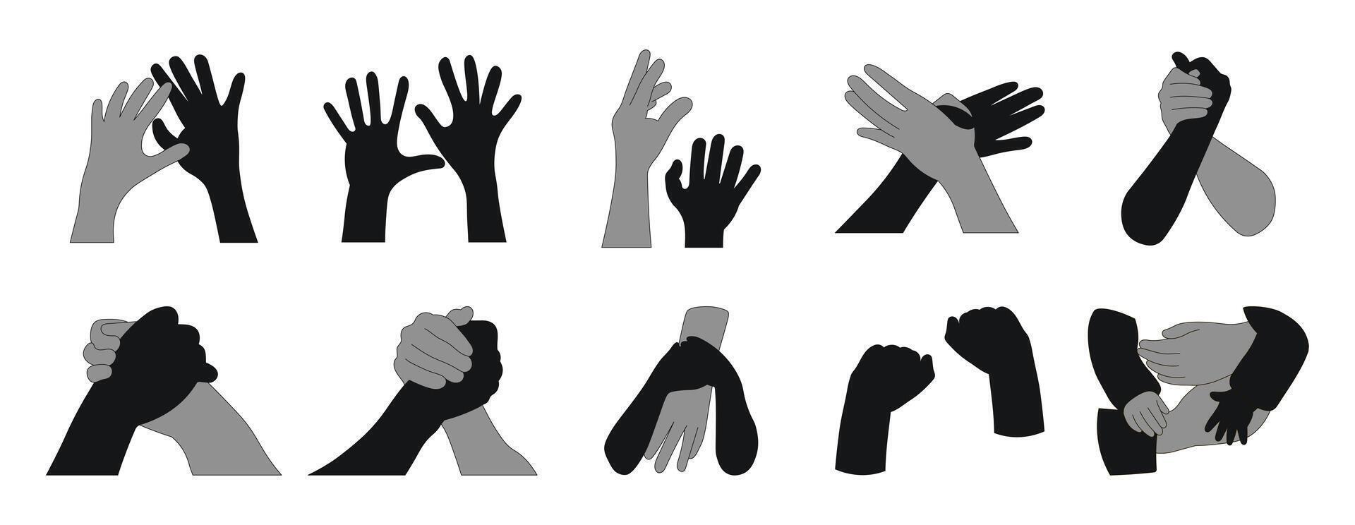 Different hand gestures set. Signs expressed by adults and children. Flat illustrations isolated on white background vector