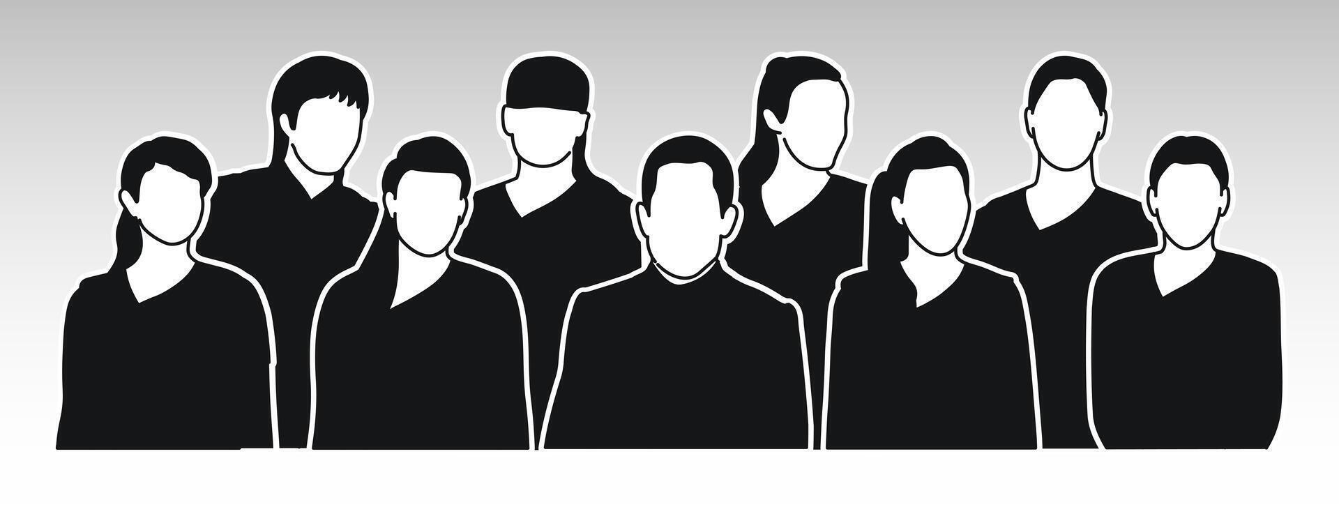 Head silhouettes of men and women. Spectators, audience, beholder, viewer, onlooker vector