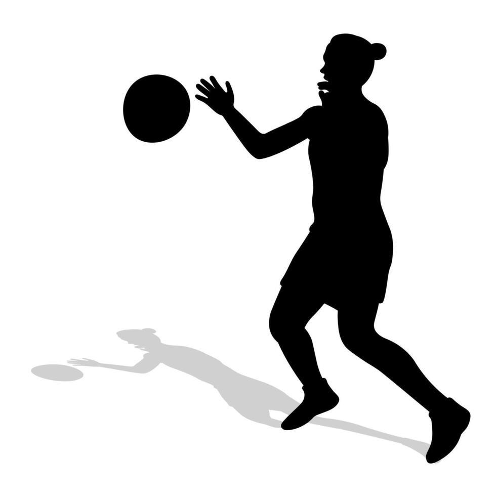 Single image of black female silhouette of basketball player in a ball game. Basketball vector