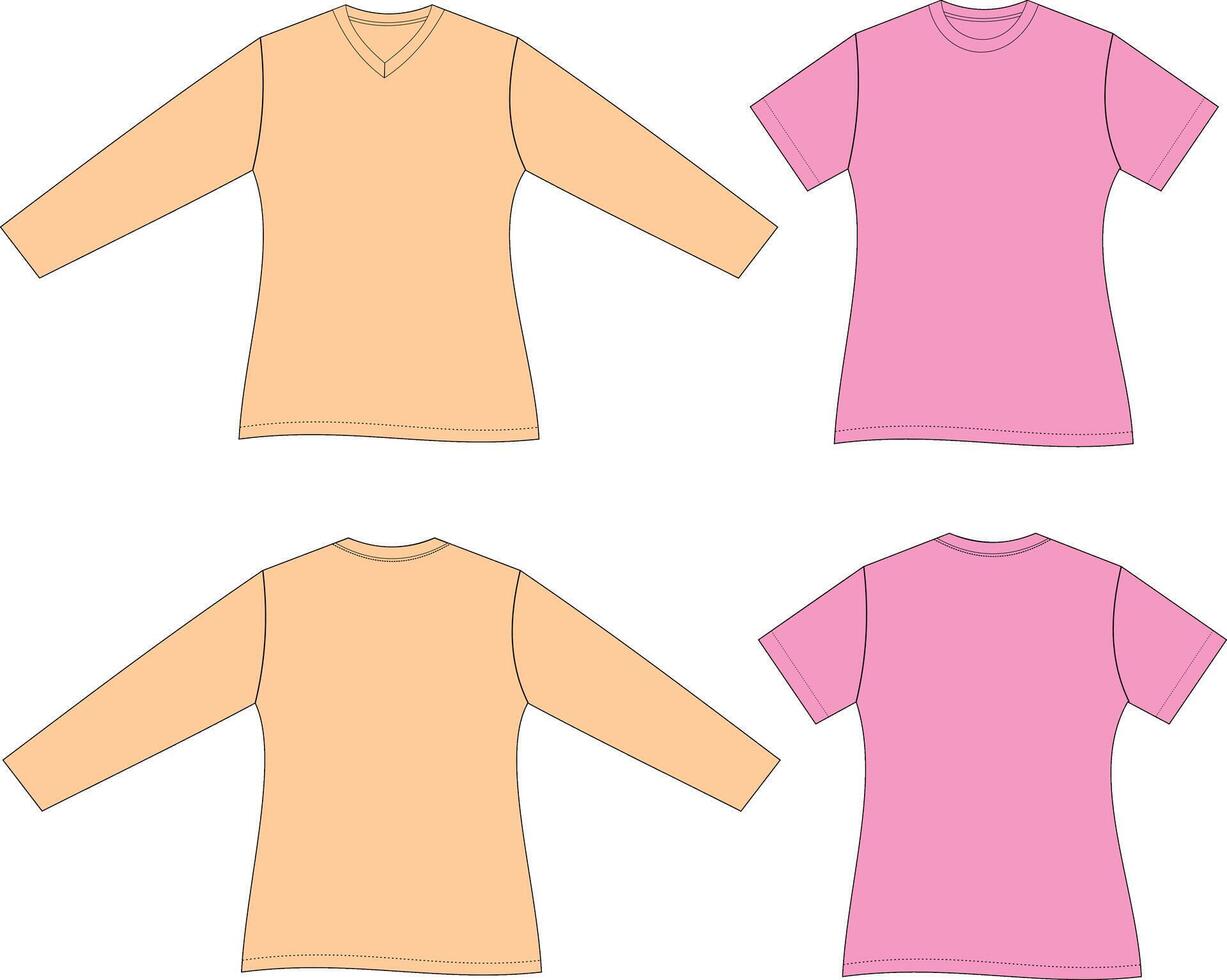 Set of tshirt mockup unisex short and long sleeve vector